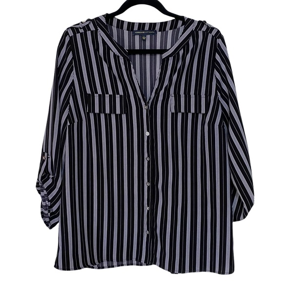 Adrienne Vittadini Black w/White Striped Top - Picture 1 of 9